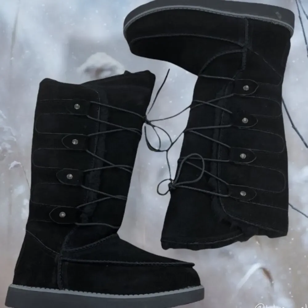 New in Box Aussie Merino Tasman Black Suede & Wool Boots Sz 4